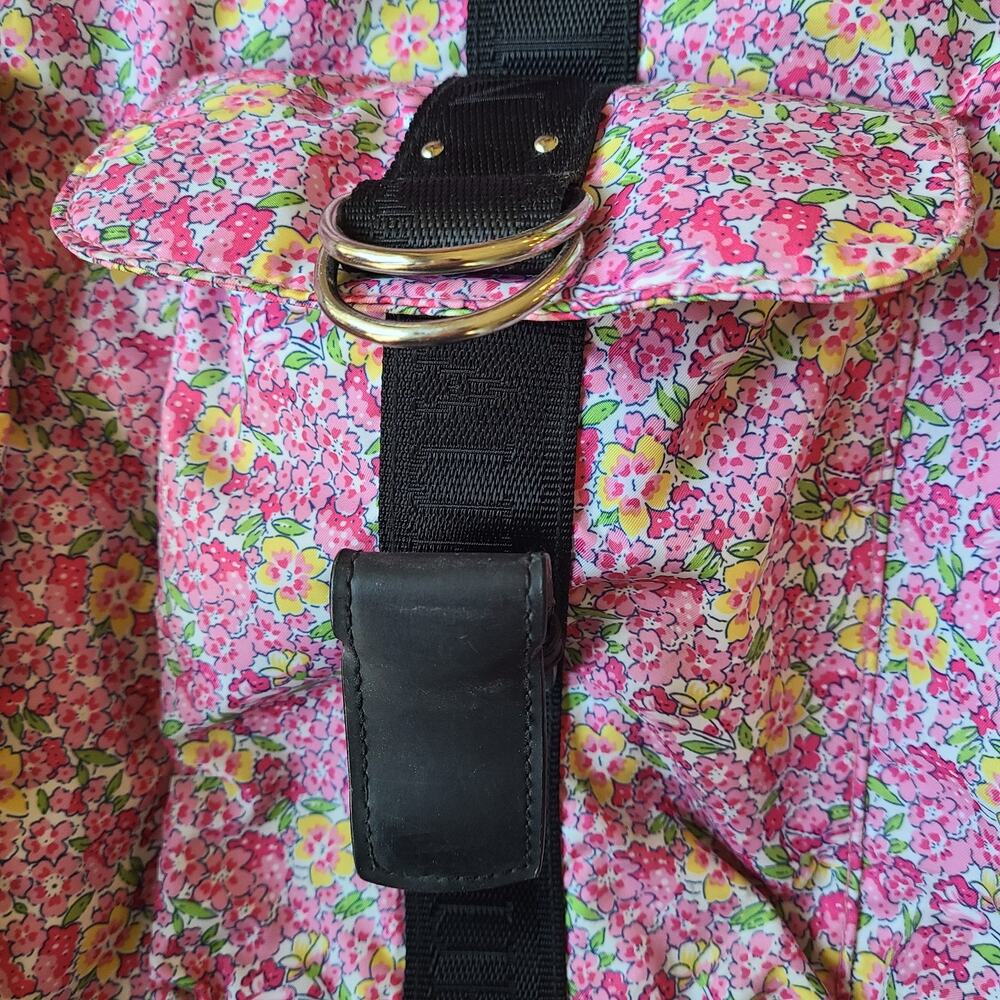 LAUREN‎ Ralph Lauren Large Pink Floral Nylon Travel Tote Beach Black Bag Purse - Picture 10 of 10